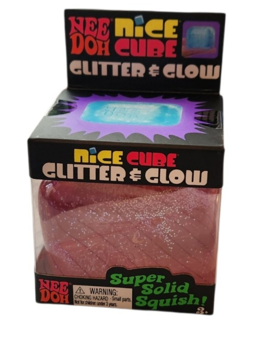 NEW NeeDoh Glitter & Glow Nice Cube Pink Shimmers Shines & Glows Stress Ball Toy